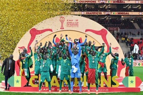 ملعب كرة قدم مع كأس البطولة