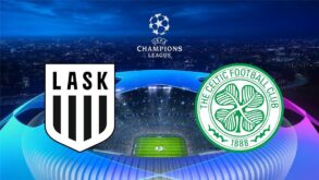 لاعبو سيلتيك ولاسك لينز يتنافسون على الكرة في مباراة بدوري أبطال أوروبا